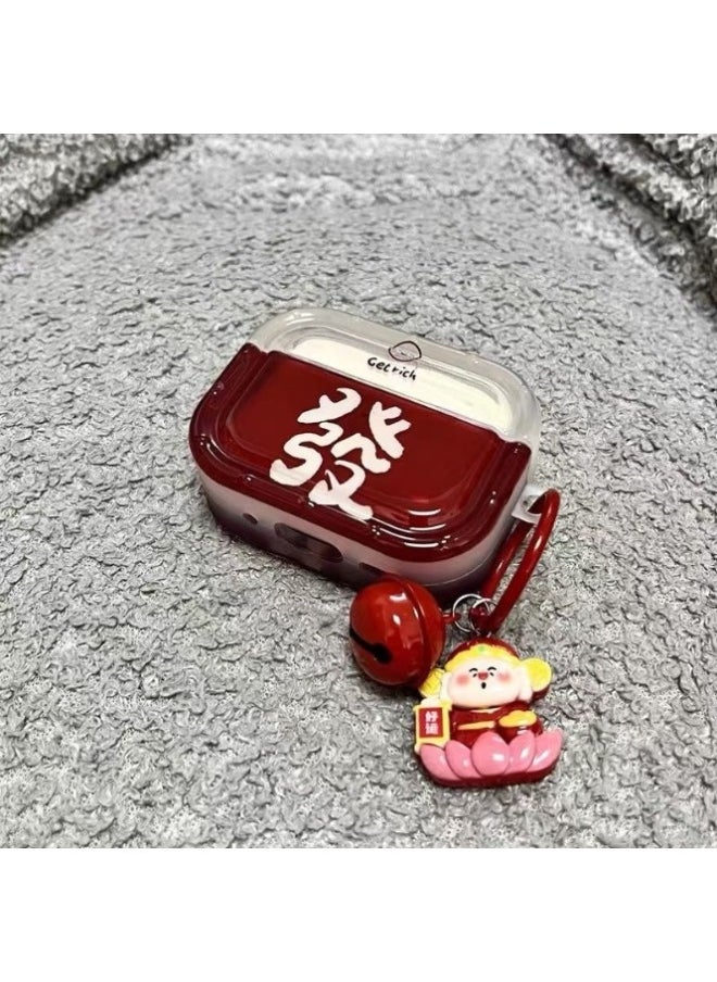 Generic - Applicable To For Apple Airpods1/2/3/4 Generation Pro2 For Apple Headset Protective Cover Bluetooth Headset Case To Make A Fortune-Color:Semi-transparent Red Hair + Lucky Charm Pendant-Applicable Models:Airpods Pro - Image 1