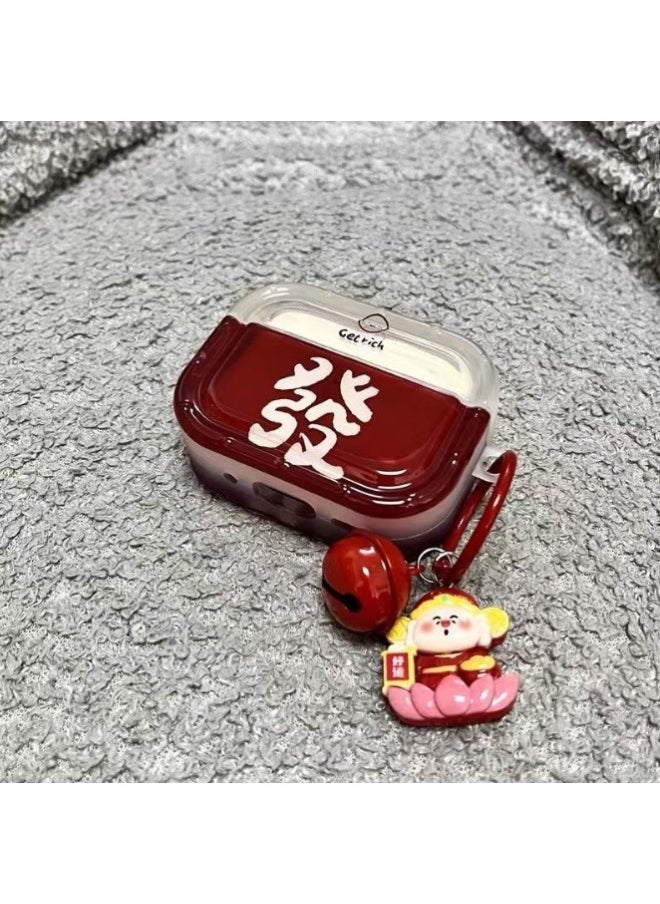 Generic - Applicable To For Apple Airpods1/2/3/4 Generation Pro2 For Apple Headset Protective Cover Bluetooth Headset Case To Make A Fortune-Color:Semi-transparent Red Hair + Lucky Charm Pendant-Applicable Models:Airpods Pro - Image 1