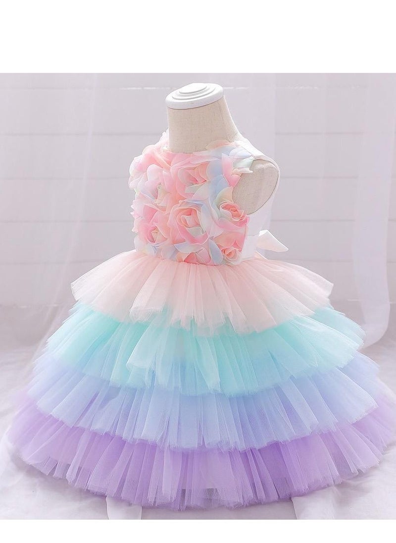 Best Gift Fashion - Floral Gown Kids Party Dress Clothes Multicolour - Image 1