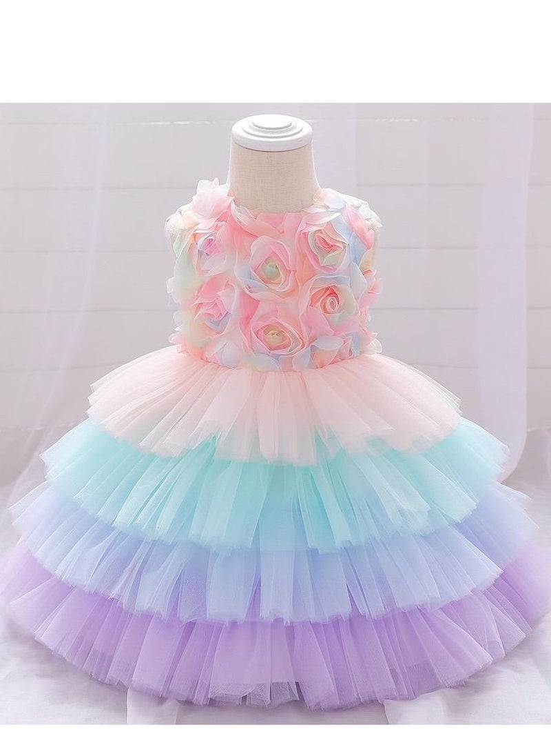 Best Gift Fashion - Floral Gown Kids Party Dress Clothes Multicolour - Image 1