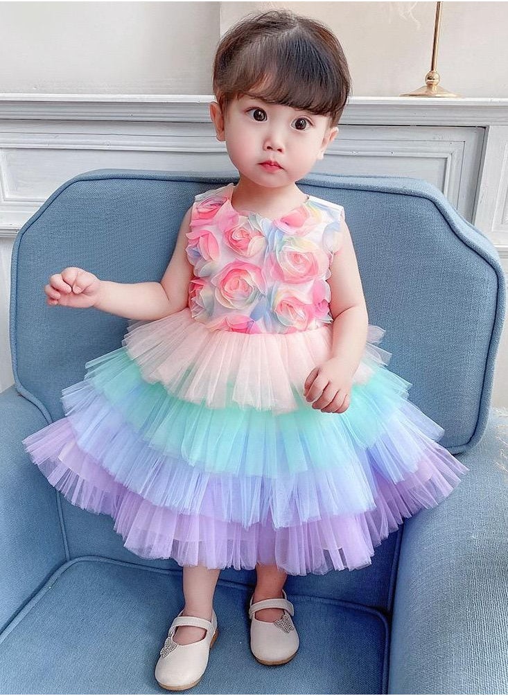 Best Gift Fashion - Floral Gown Kids Party Dress Clothes Multicolour - Image 1