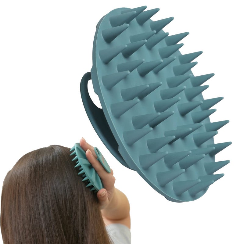INNERNEED Scalp Massager Shampoo Brush Wet  Dry Manual Scalp Care Head Scrubber Hair Washing Soft Silicone Bristles for Hair Growth Dandruff Removal Dark Green