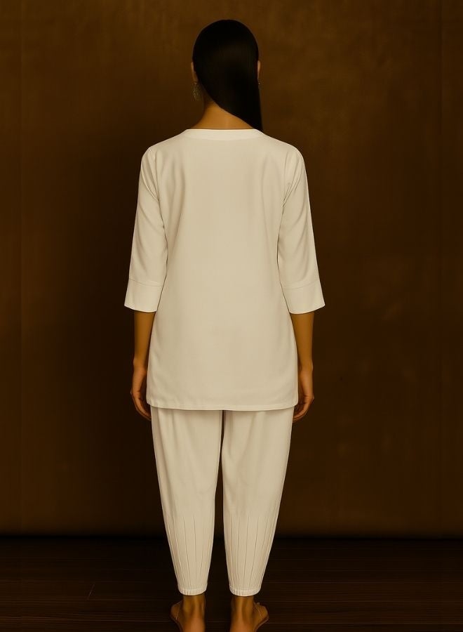 Abhishti Box Pleat solid white Kurta with knife pleat salwar pants  - Image 4