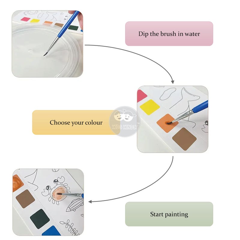 KIDS KINDLY Watercolour Painting Notebook for Kids 20 Pages & 1 Paint Brush - Lovely Girl, Bookmark Colouring Set, Drawing Activity Kit, Birthday Return Gifts for Boys & Girls, Multicolour, 4+ Years - Image 4