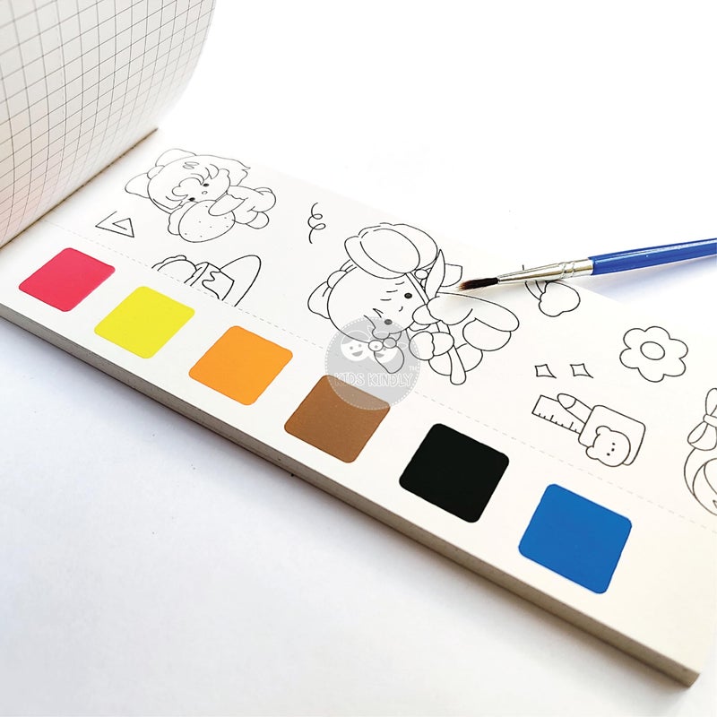 KIDS KINDLY Watercolour Painting Notebook for Kids 20 Pages & 1 Paint Brush - Lovely Girl, Bookmark Colouring Set, Drawing Activity Kit, Birthday Return Gifts for Boys & Girls, Multicolour, 4+ Years - Image 2