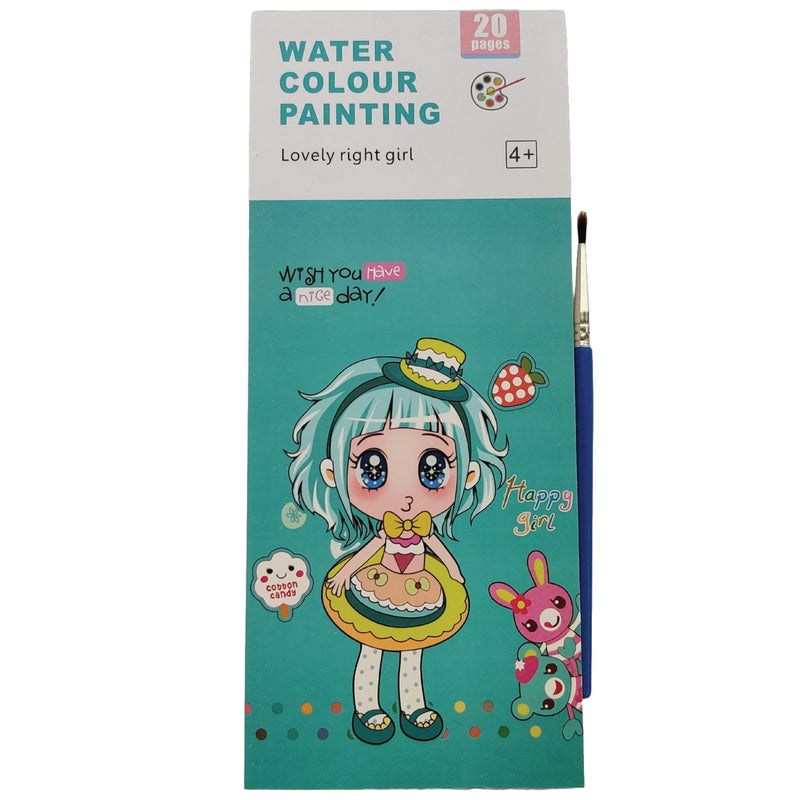 KIDS KINDLY Watercolour Painting Notebook for Kids 20 Pages & 1 Paint Brush - Lovely Girl, Bookmark Colouring Set, Drawing Activity Kit, Birthday Return Gifts for Boys & Girls, Multicolour, 4+ Years - Image 1