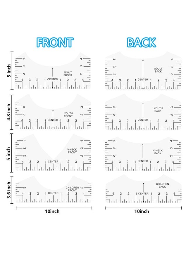 8 قطع إرشادات مسطرة للتيشيرت لتوسيط الفينيل، مسطرة شفافة على شكل V/دائري من PVC لمحاذاة التيشيرتات، مكبس حراري، للأطفال والشباب والكبار - Image 2