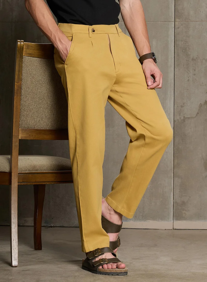 CAHOOT Cahoot Men's Mustard Yellow Straight Fit Trousers