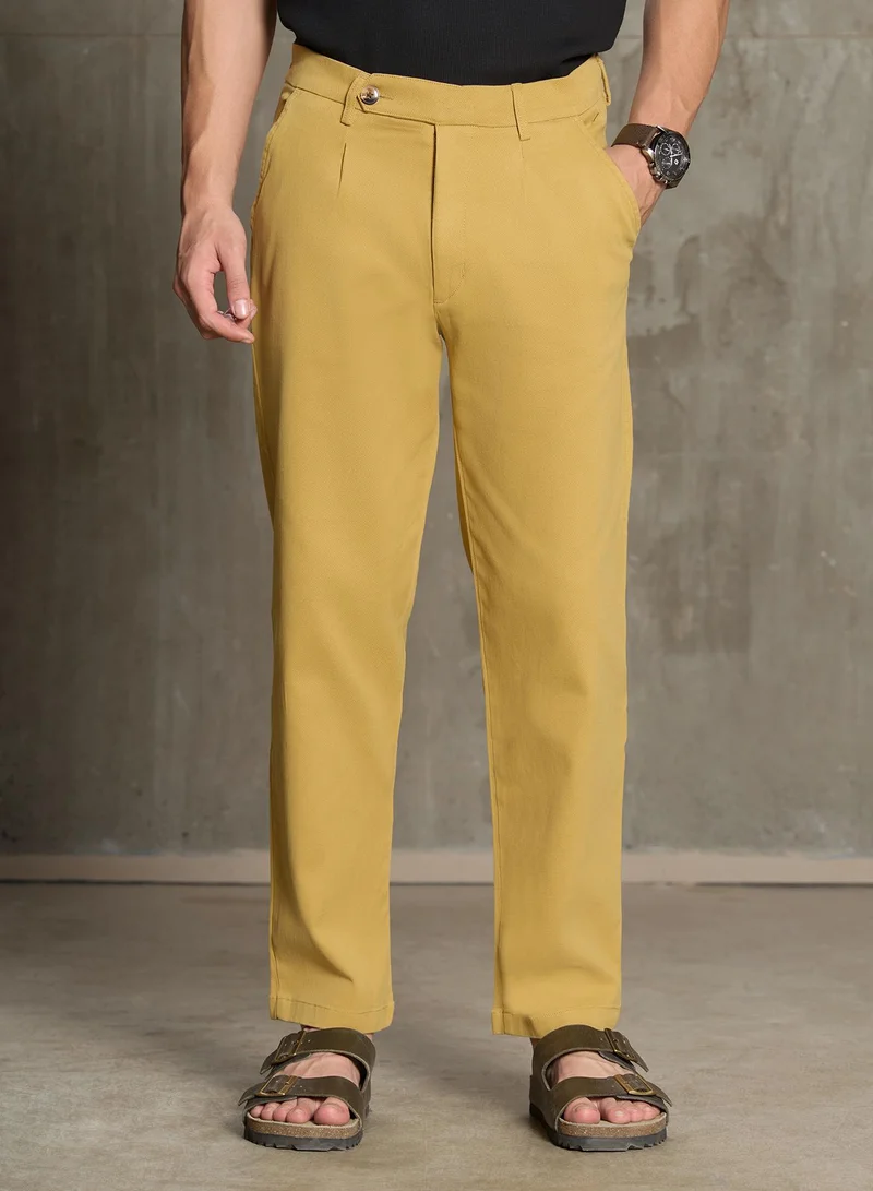 CAHOOT Cahoot Men's Mustard Yellow Straight Fit Trousers