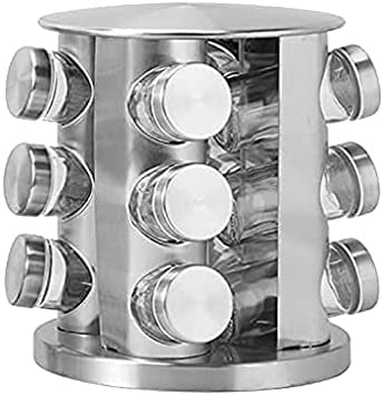 VBM Stainless Steel Glass Seasoning 12pcs Glass Bottle Rack Set Spice Jars Containers Kitchen Storage Organizer Condiment Kit - Image 1