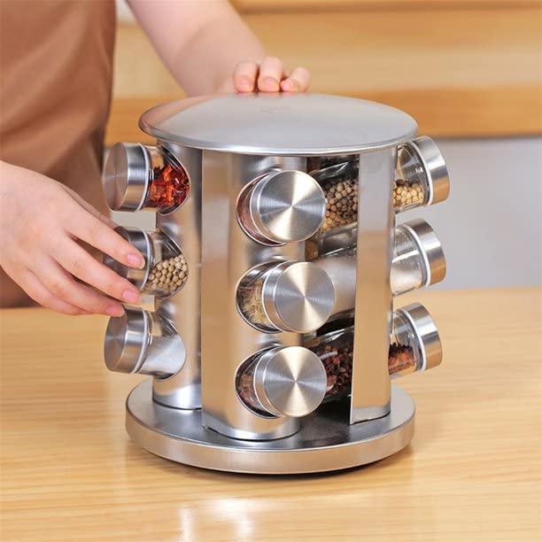 VBM Stainless Steel Glass Seasoning 12pcs Glass Bottle Rack Set Spice Jars Containers Kitchen Storage Organizer Condiment Kit - Image 2