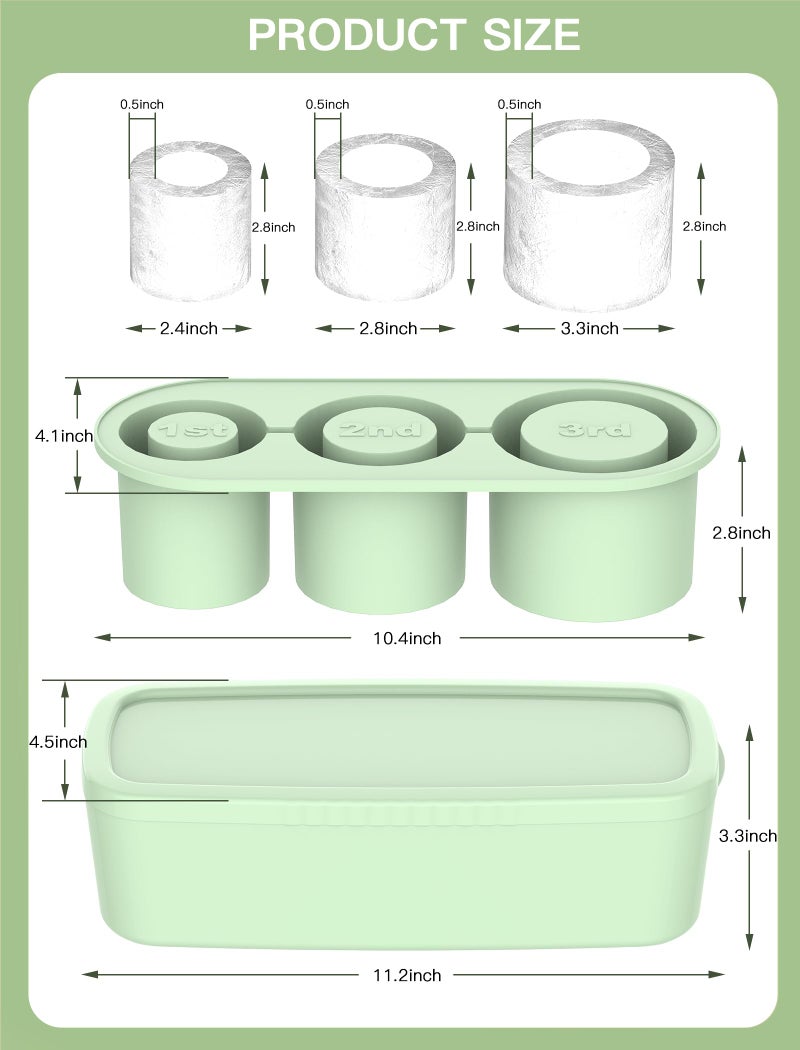 Ukulork Ice Cube Tray for Tumbler Cup 30Oz-40Oz, 3 Pcs Silicone Cylinder Ice Mold with Lid and Bin for Freezer, Easy Fill and Release Ice Maker for Whiskey, Cocktail BPA-Free (Green, 40Oz-Type1) - Image 3