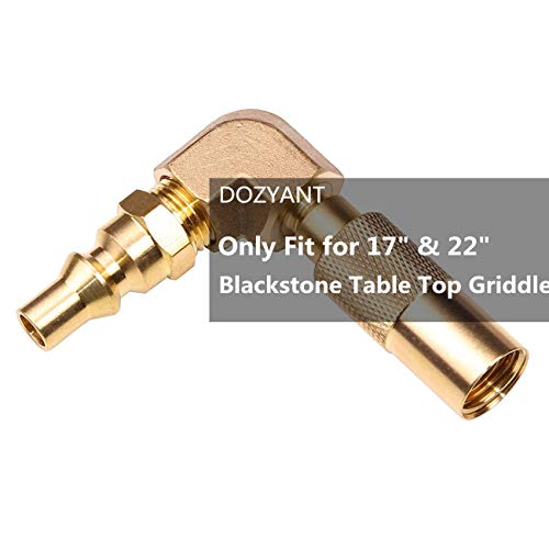 DOZYANT 12ft RV Propane Quick Connect Hose with Elbow Conversion Fitting for Blackstone 17inch and 22inch Table Top Griddle - 1/4 inch Safety Shutoff Valve & Male Full Flow Plug - Image 3