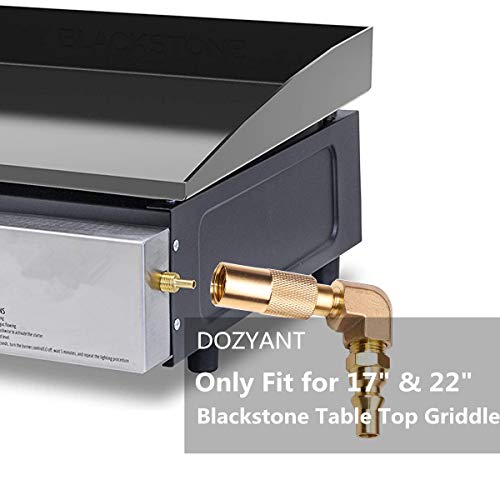 DOZYANT 12ft RV Propane Quick Connect Hose with Elbow Conversion Fitting for Blackstone 17inch and 22inch Table Top Griddle - 1/4 inch Safety Shutoff Valve & Male Full Flow Plug - Image 4
