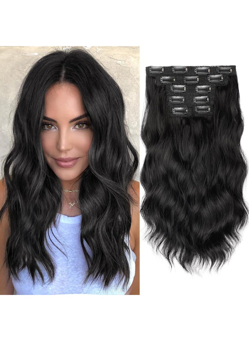 KooKaStyle Kookastyle Clip in Hair Extensions Short Wavy Hair Extensions 6PCS for Full Head Thick Synthetic Hairpieces for Women 14InchBlack 