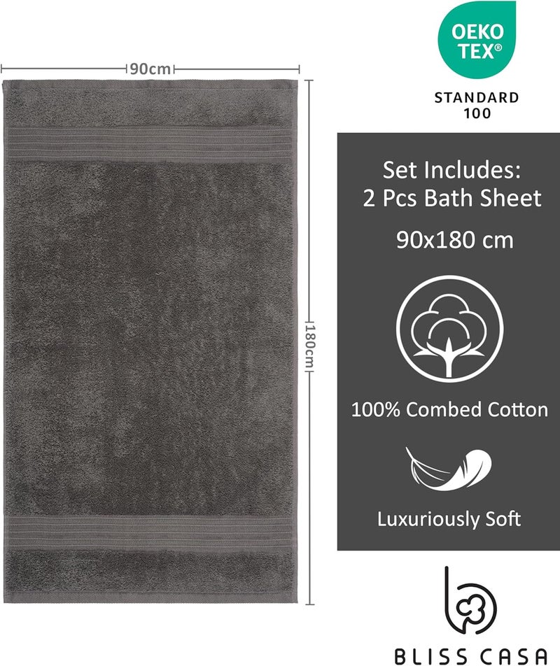 بليس كاسا مجموعة مناشف الحمام (4 قطع، 70 × 140 سم) - 600 GSM قطن ممشط 100% سريع الجفاف عالي الامتصاص مناشف حمام سميكة - جودة فندقية ناعمة للحمام والسبا (رمادي، مجموعة مناشف حمام كبيرة 2 قطعة) - Image 4