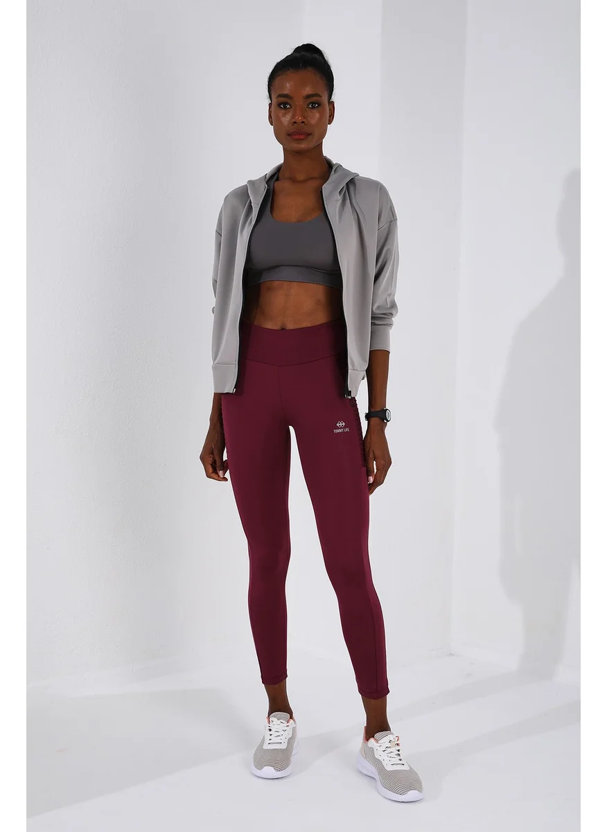 Tommy Life Claret Red Women's High Waist Slim Fit Skinny Leggings-94568