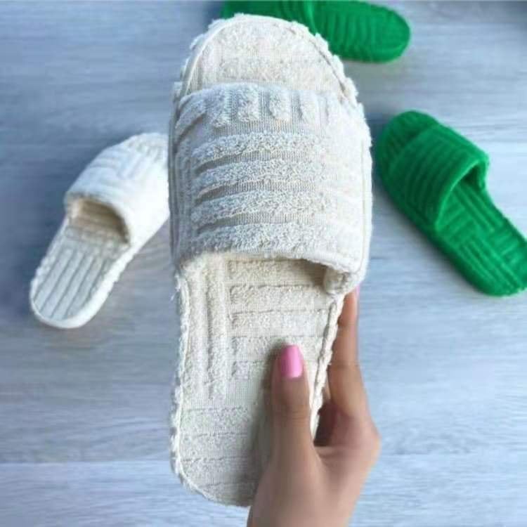 foreign trade large size women''s shoes 2021 autumn and winter New one-character thick-soled fluffy slippers and towel cotton women - Image 1