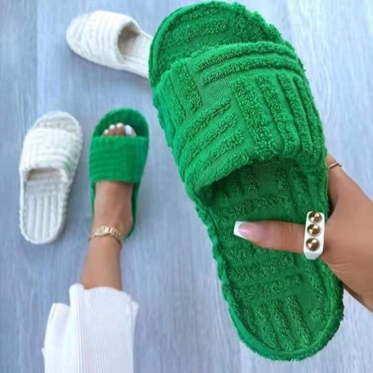 foreign trade large size women''s shoes 2021 autumn and winter New one-character thick-soled fluffy slippers and towel cotton women - Image 3