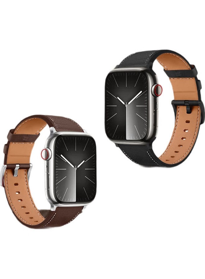 MSSM Genuine Leather Watch Band With Buckle For Apple Watch Series 2/S10/9/8/7, Color: Coffee, Size: 49/46/45/44Mm - Image 1
