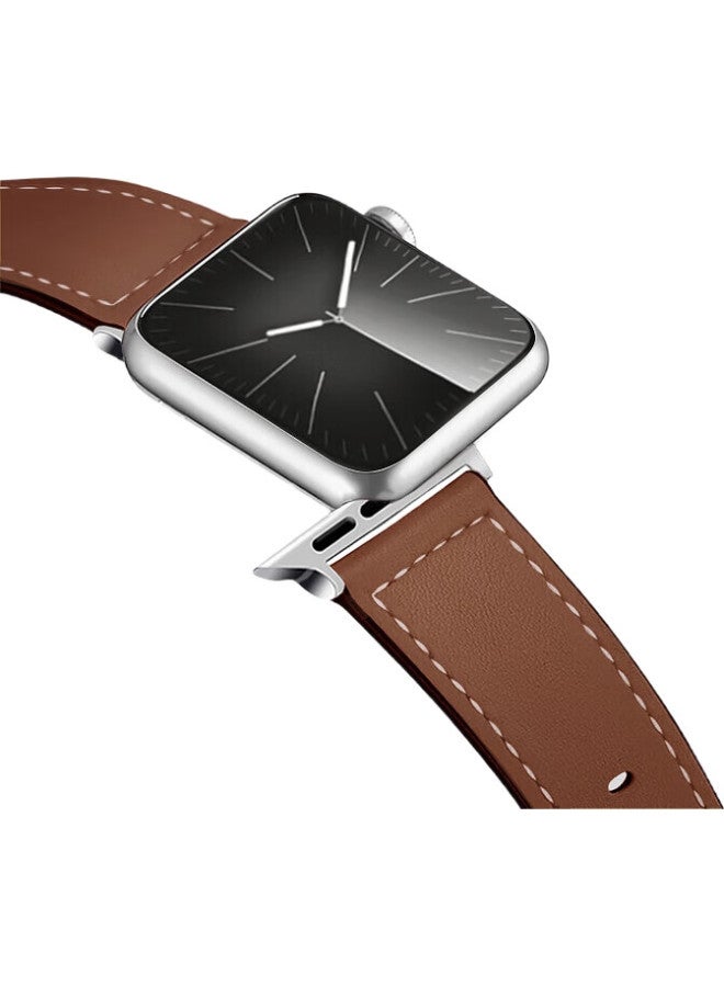 MSSM Genuine Leather Watch Band With Buckle For Apple Watch Series 2/S10/9/8/7, Color: Coffee, Size: 49/46/45/44Mm - Image 3