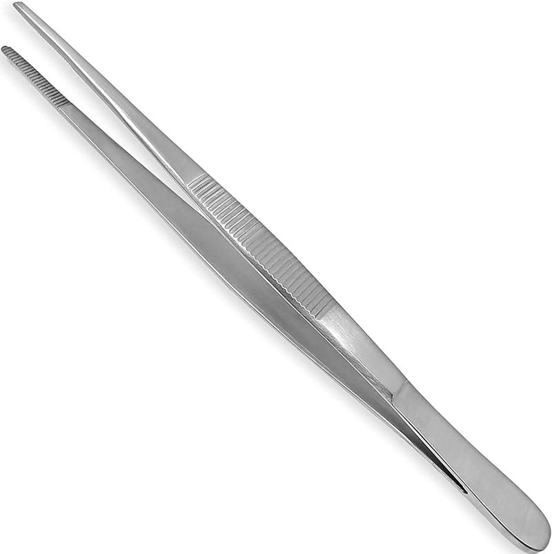 XTRM CRAFT Thumb Dressing Forceps, Mulipurpose Tweezer Stainless Steel, Serrated Tip Straight 6 Inch - Image 1