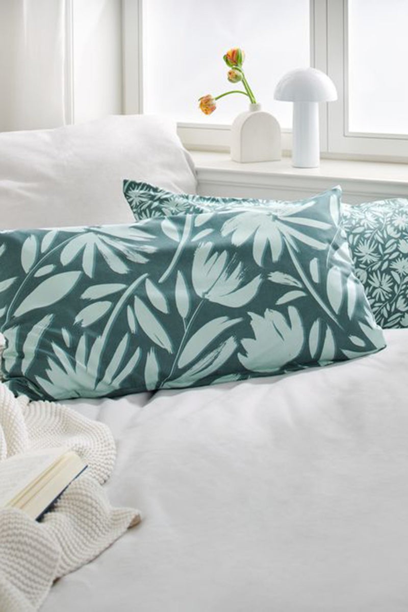 Tchibo 2 Piece Floral Print Pillow Case 80 x 40 cm, Green  - Image 1