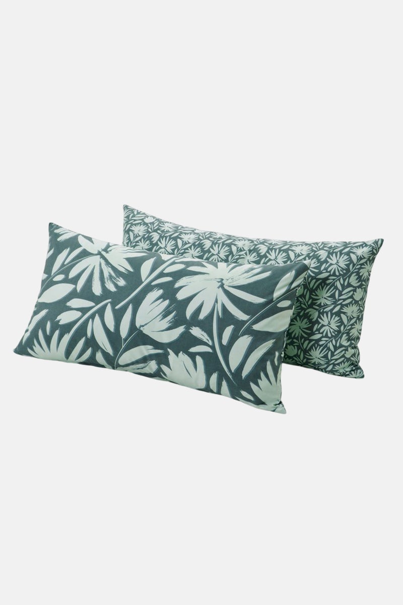 Tchibo 2 Piece Floral Print Pillow Case 80 x 40 cm, Green  - Image 2
