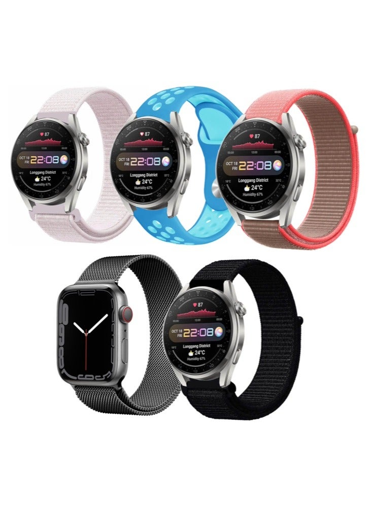 Perfii 5pcs Watchband Bundle Compatible with all Samsung, Huawei, Amazfit, Fitbit and Honor with 20mm band size - Image 1