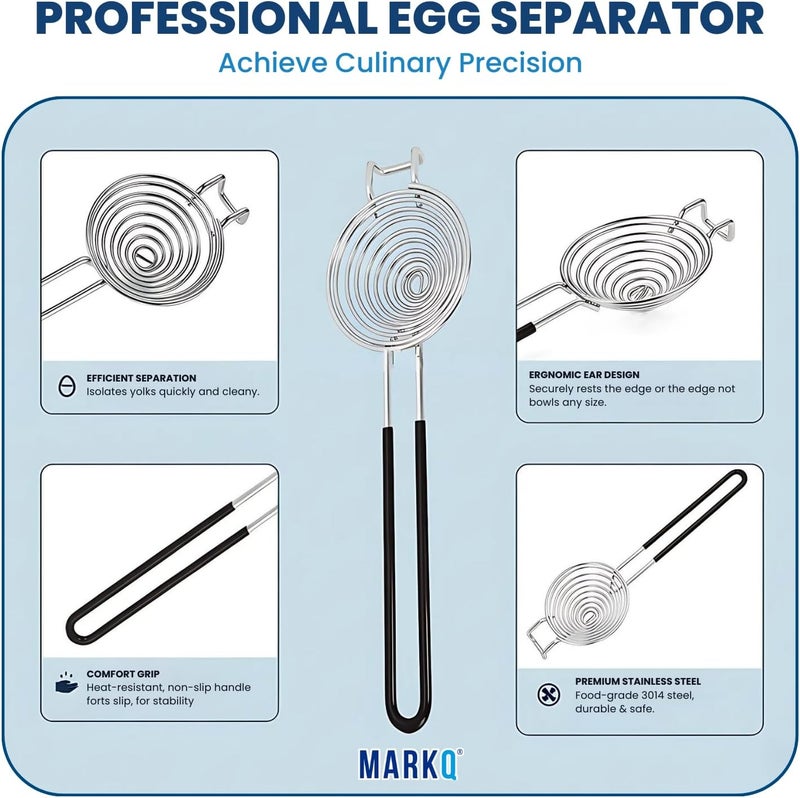 MARKQ فاصل صفار البيض - أداة فصل صفار البيض والبياض من الفولاذ المقاوم للصدأ بدرجة غذائية، مصفاة بيض يدوية للاستخدام في الخبز والطهي والمطبخ، باللون الأسود - Image 2