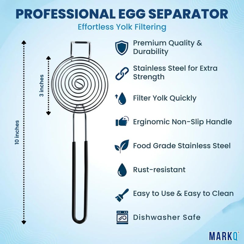 MARKQ فاصل صفار البيض - أداة فصل صفار البيض والبياض من الفولاذ المقاوم للصدأ بدرجة غذائية، مصفاة بيض يدوية للاستخدام في الخبز والطهي والمطبخ، باللون الأسود - Image 3