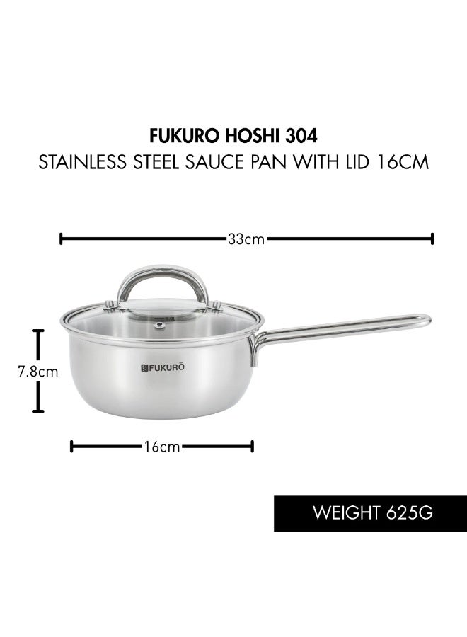 Fukuro Hoshi 304 Stainless Steel Saucepan With Lid (16cm ) - Image 1