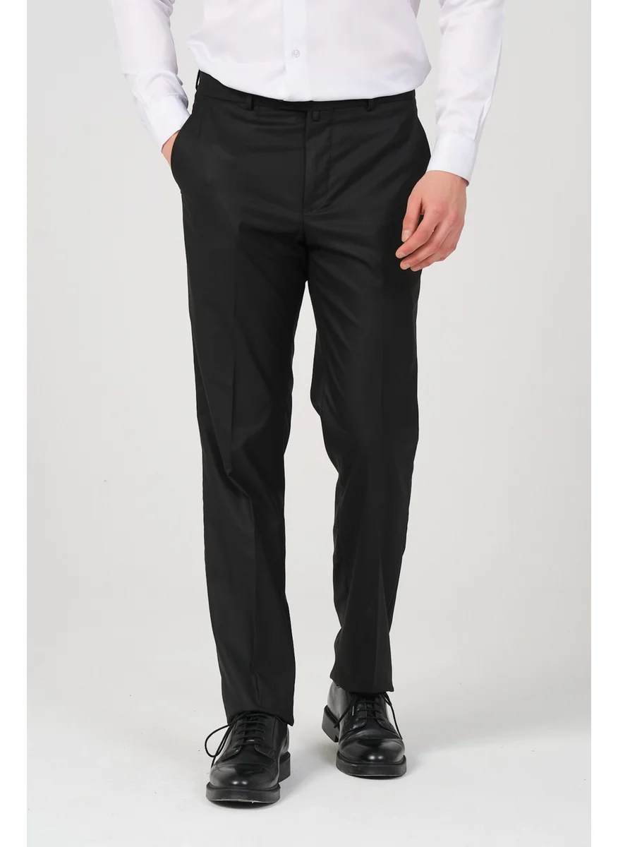 HYMAN Men's Regular Fit Fabric Trousers Black