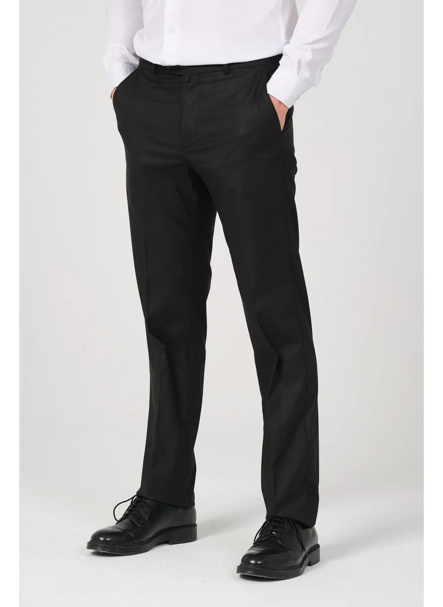 HYMAN Men's Regular Fit Fabric Trousers Black