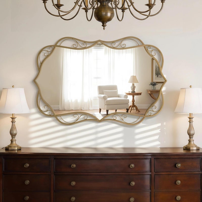 Besdomus Vintage Gold Bathroom Mirror: 24"x36" Large Bathroom Mirrors for Over Sink - Vertical or Horizontal Hanging - Home Decor for Living Room/Fireplace/Bathroom - Wall Decor for Homemakers - Image 3