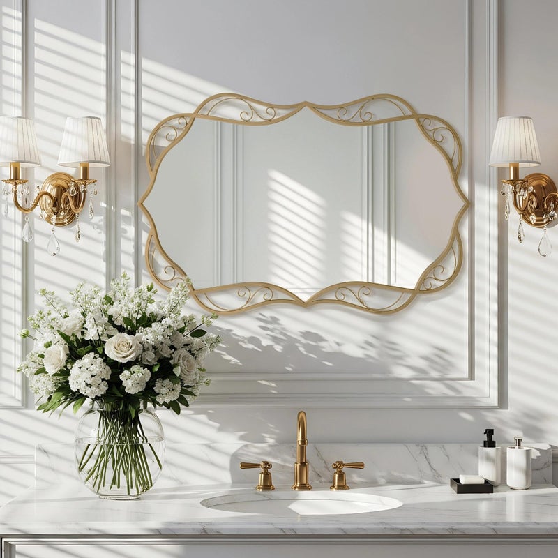 Besdomus Vintage Gold Bathroom Mirror: 24"x36" Large Bathroom Mirrors for Over Sink - Vertical or Horizontal Hanging - Home Decor for Living Room/Fireplace/Bathroom - Wall Decor for Homemakers - Image 1