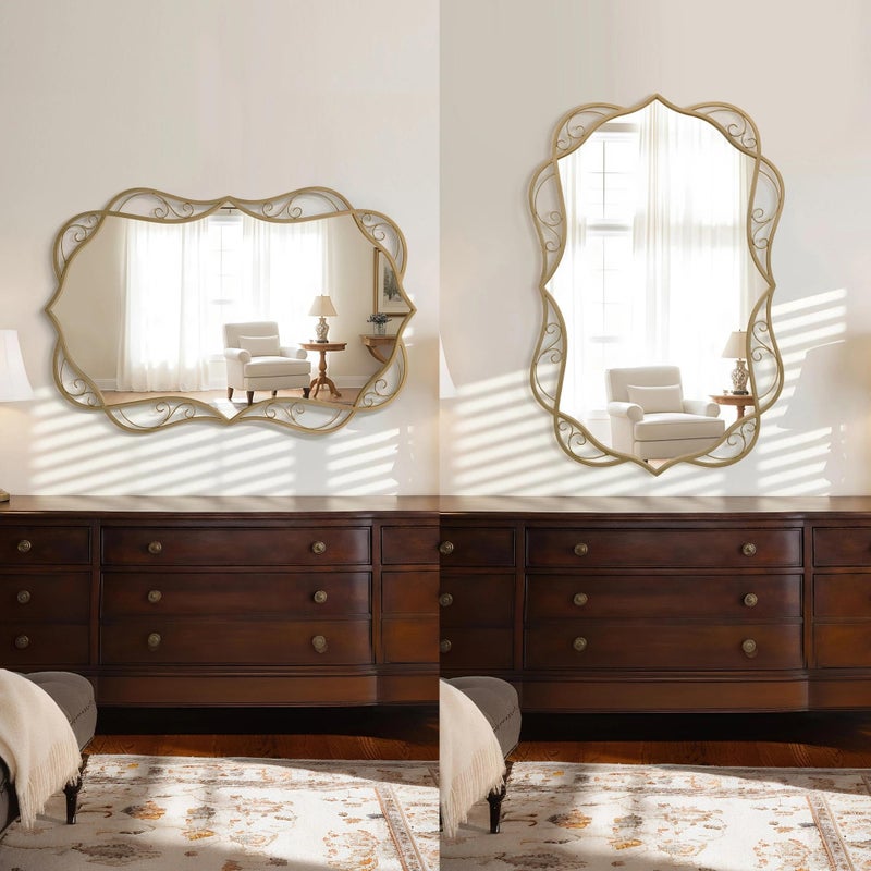 Besdomus Vintage Gold Bathroom Mirror: 24"x36" Large Bathroom Mirrors for Over Sink - Vertical or Horizontal Hanging - Home Decor for Living Room/Fireplace/Bathroom - Wall Decor for Homemakers - Image 5