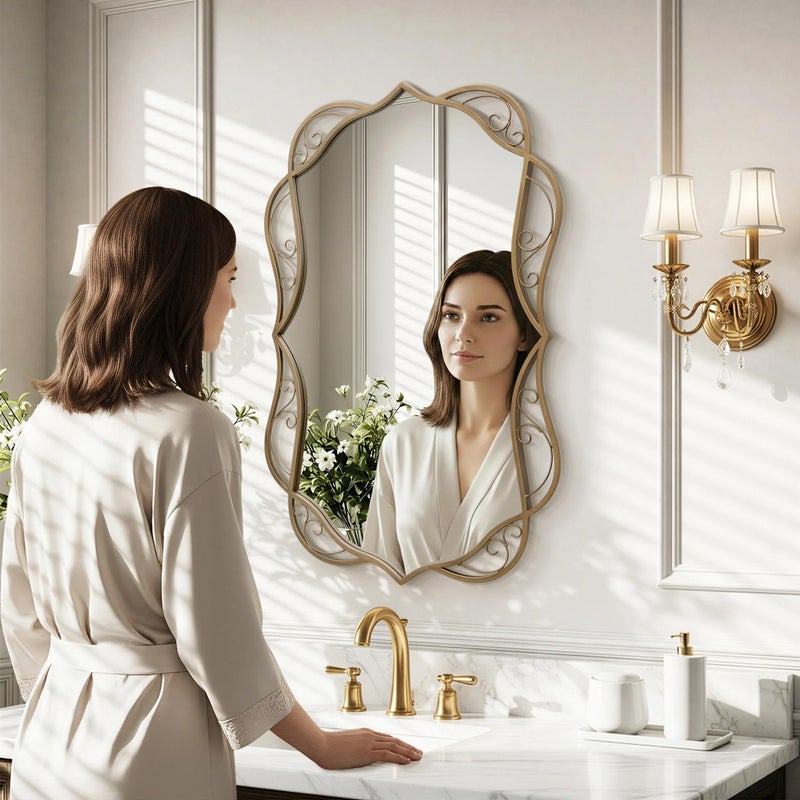 Besdomus Vintage Gold Bathroom Mirror: 24"x36" Large Bathroom Mirrors for Over Sink - Vertical or Horizontal Hanging - Home Decor for Living Room/Fireplace/Bathroom - Wall Decor for Homemakers - Image 2