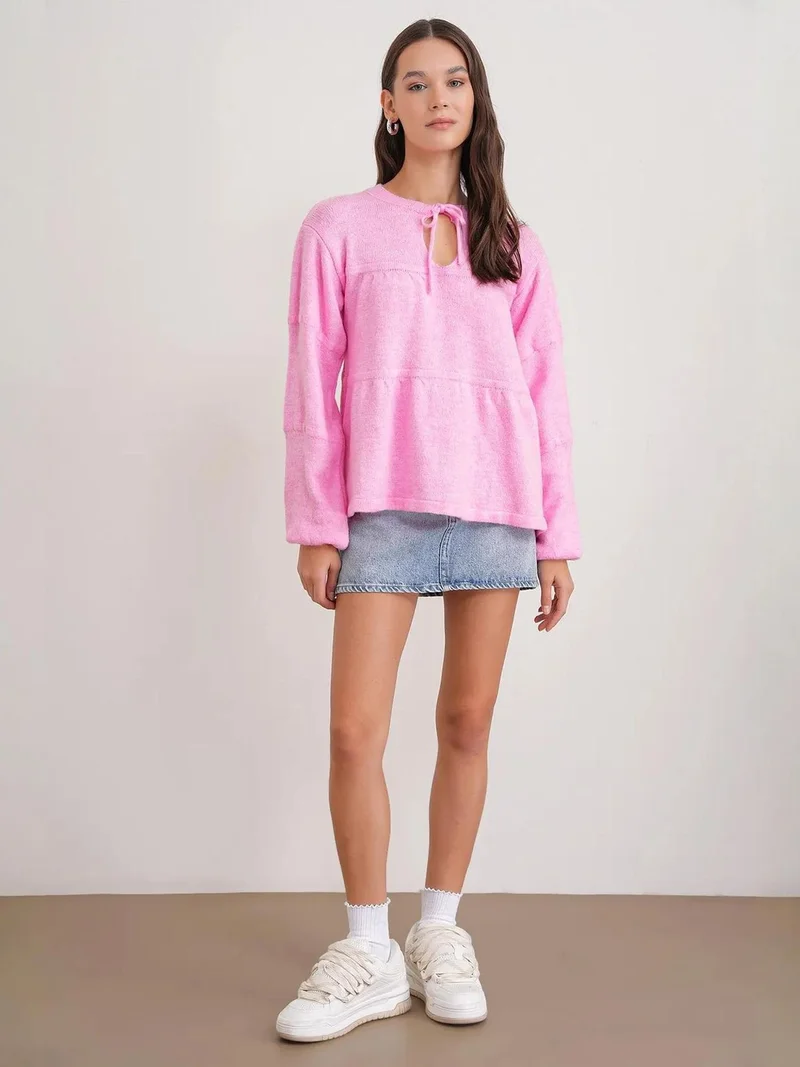 MixRay Mixray Tie-Detail Loose Knit Sweater