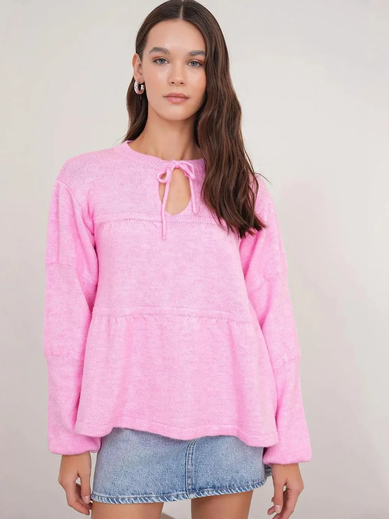 MixRay Mixray Tie-Detail Loose Knit Sweater