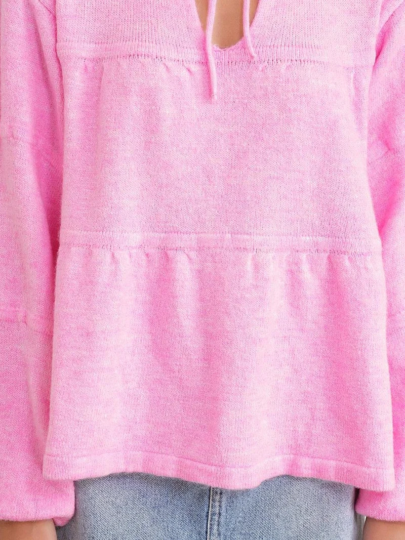 Mixray Powder Pink Mixray Tie-Detail Loose Knit Sweater for Women | Best Price UAE