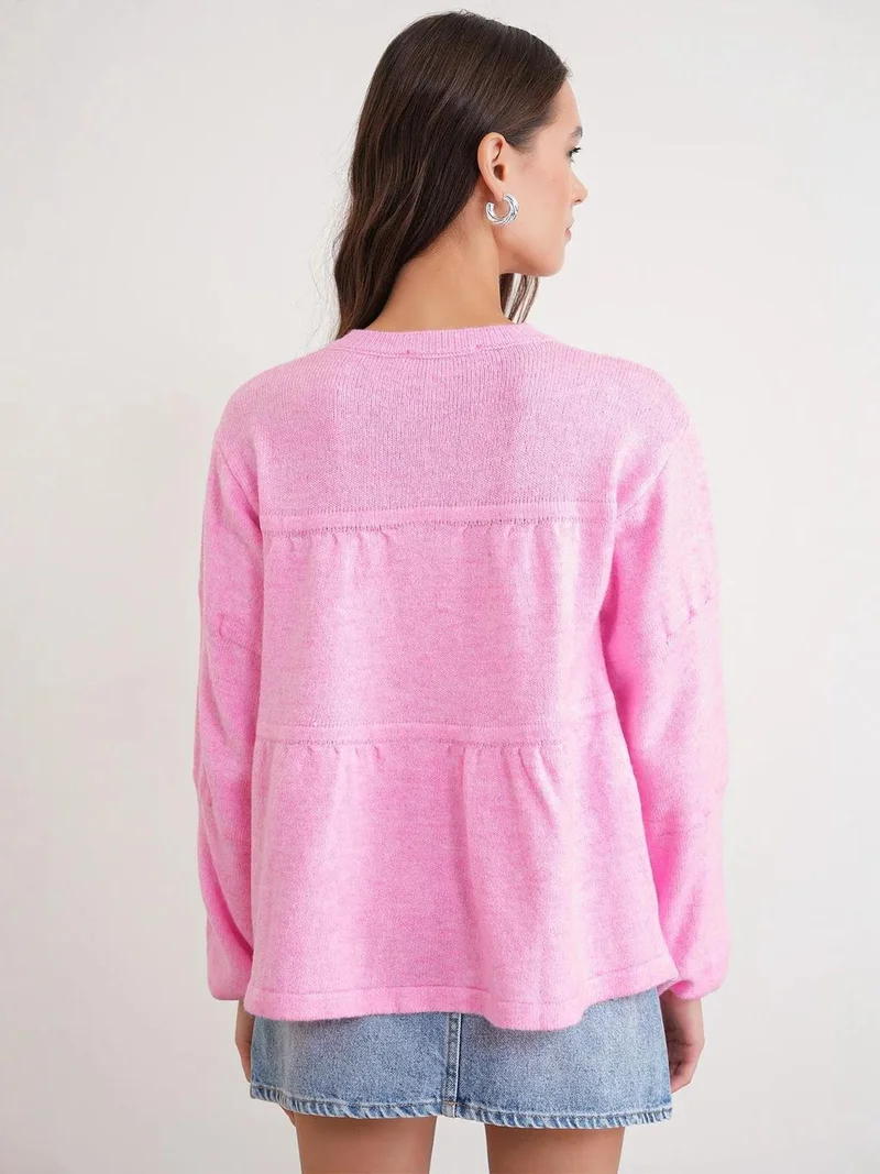 Mixray Powder Pink Mixray Tie-Detail Loose Knit Sweater for Women | Best Price UAE
