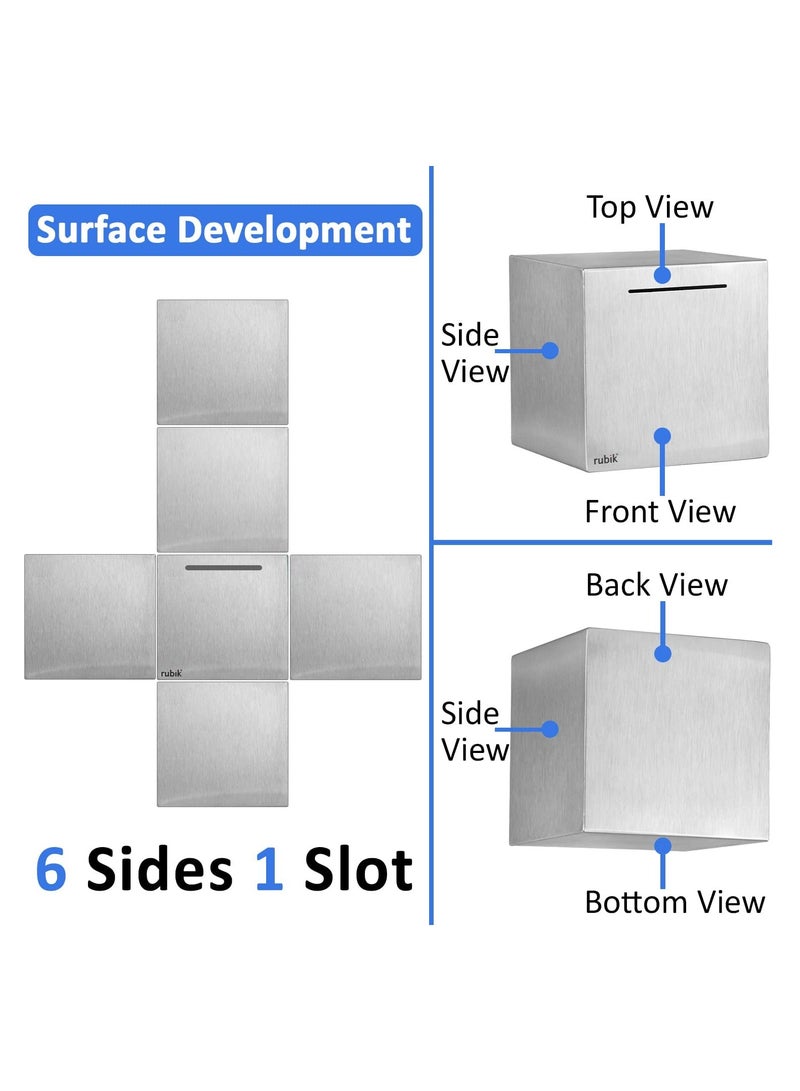 Rubik Piggy Bank for Adults Stainless Steel Savings Bank to Help Budget and Save Must Break to Access Money 6 Inch - Image 5