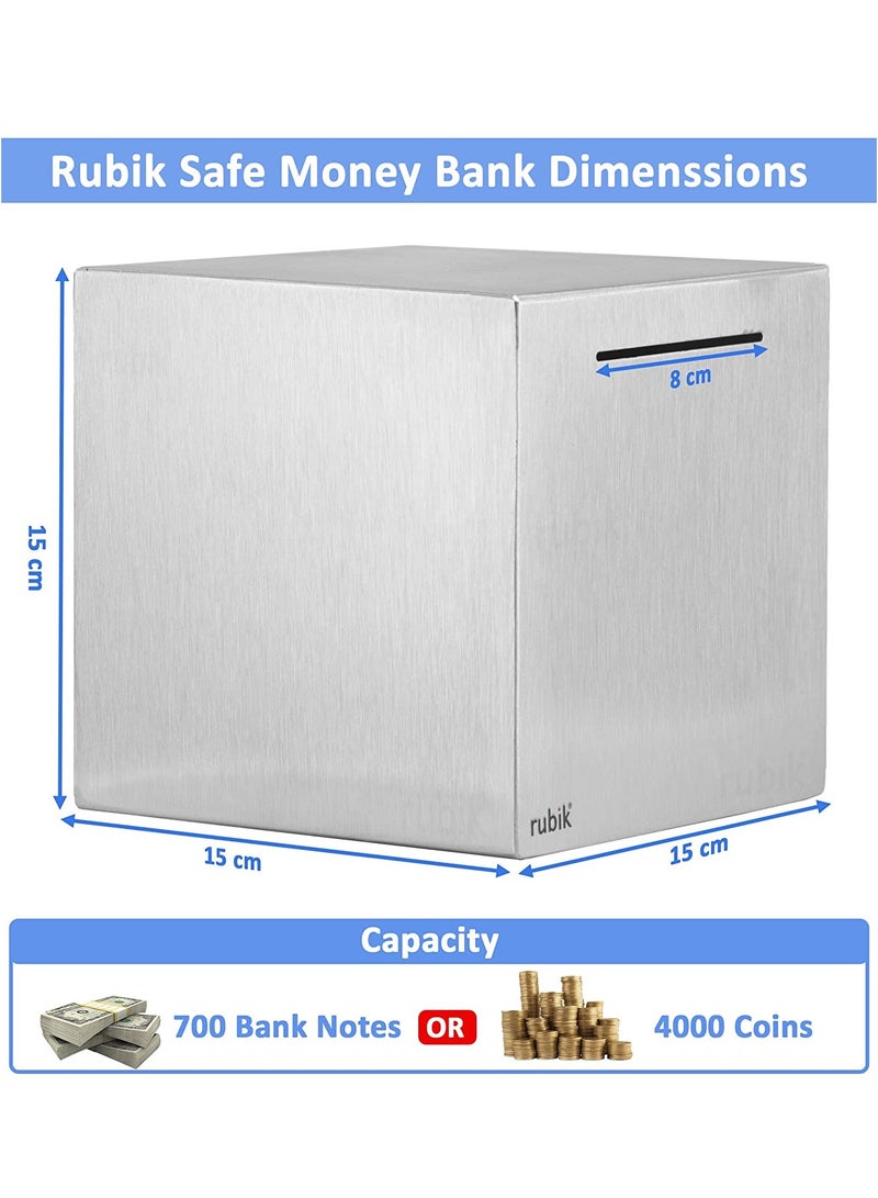 Rubik Piggy Bank for Adults Stainless Steel Savings Bank to Help Budget and Save Must Break to Access Money 6 Inch - Image 4