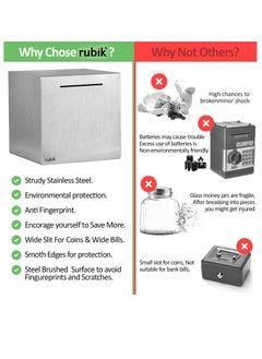 Rubik Piggy Bank for Adults Stainless Steel Savings Bank to Help Budget and Save Must Break to Access Money 6 Inch  - Image 2