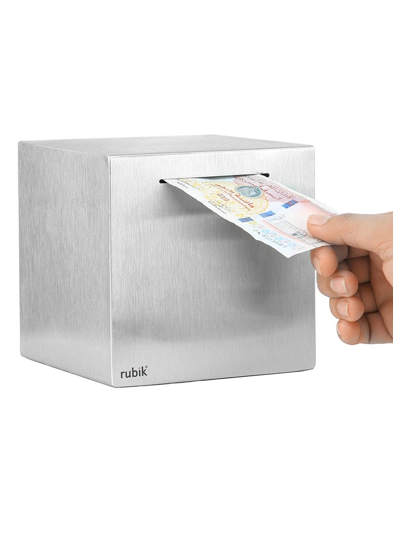 Rubik Piggy Bank for Adults Stainless Steel Savings Bank to Help Budget and Save Must Break to Access Money 6 Inch - Image 1