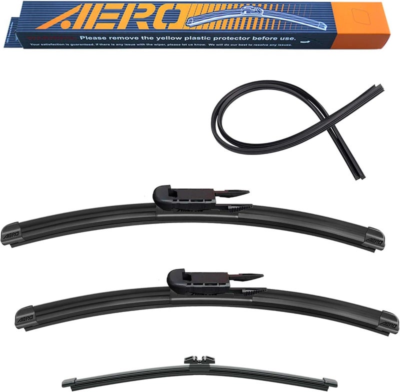 AERO Wipers Replacement for Ford Bronco (not Sport Model) 2024 2023 2022 2021, 17"+17" Front + 8" Rear, All-Season Windshield Wiper Blades with Extra Squeegee Refills + 1-Year Warranty (Set of 3) - Image 1