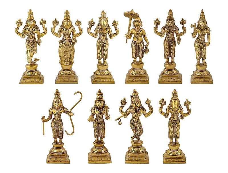 ARTVARKO Brass Dashavatara Dasavatharam of Lord Vishnu Statues Ten Incarnations Avatars Idol Murti Gold Color 6 Inch10 pcs45 Kg Religious - Image 1