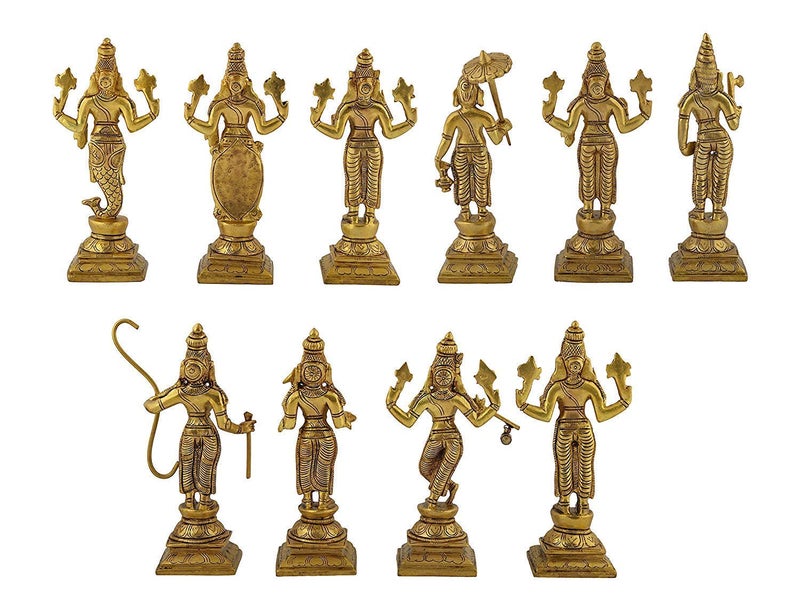 ARTVARKO Brass Dashavatara Dasavatharam of Lord Vishnu Statues Ten Incarnations Avatars Idol Murti Gold Color 6 Inch10 pcs45 Kg Religious - Image 2