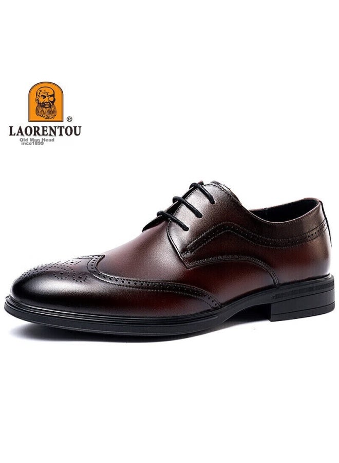 Laorentou Leather Shoes For Men, Spring And Autumn Brogue Carved Leather Shoes, British Style Breathable Formal Wedding Shoes, A50237, Brown, Size 41 - Image 4